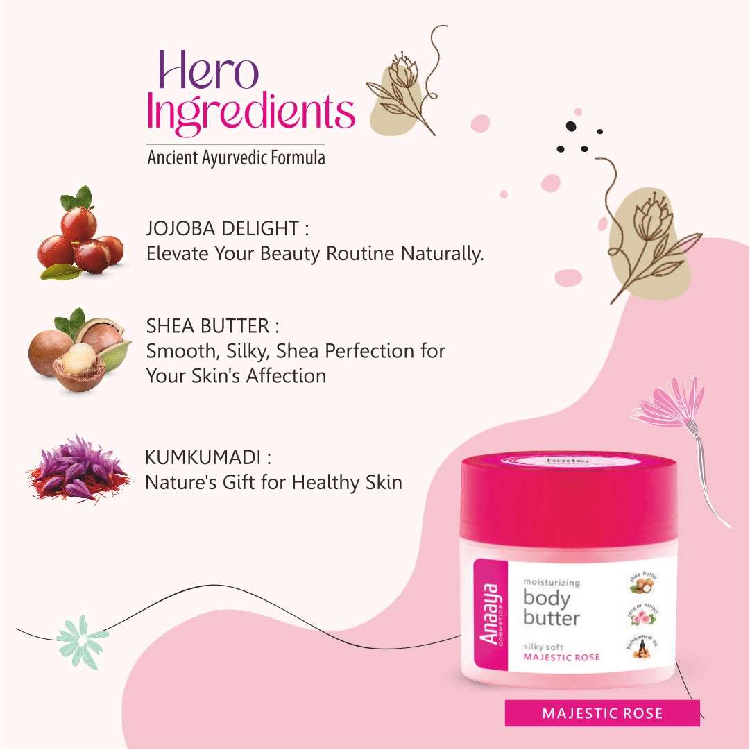 Anaaya Silky Soft Majestic Rose Body Butter & Detoxifying Face Wash Combo: Hydrating Cream & Deep Cleansing | Spot & Tan Clean | Shea Butter, Rose Oil Extract & Kumkumadi Oil | 72 Hr Moisturisation
