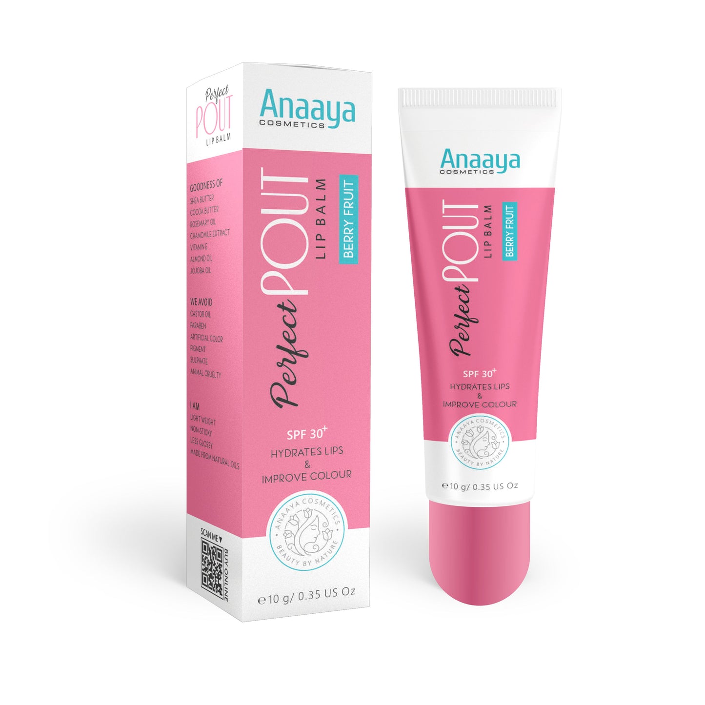 Anaaya Perfect Pout Lip Balm SPF 30 Enriched with Shea and Cocoa Butter Berry Fruit