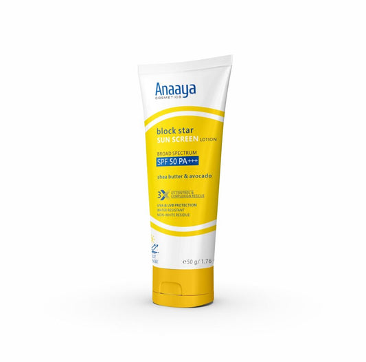 Block Star Sun Screen Lotion | Broad Spectrum SPF 50 PA+++ | with Shea Butter & Avocado  50 g