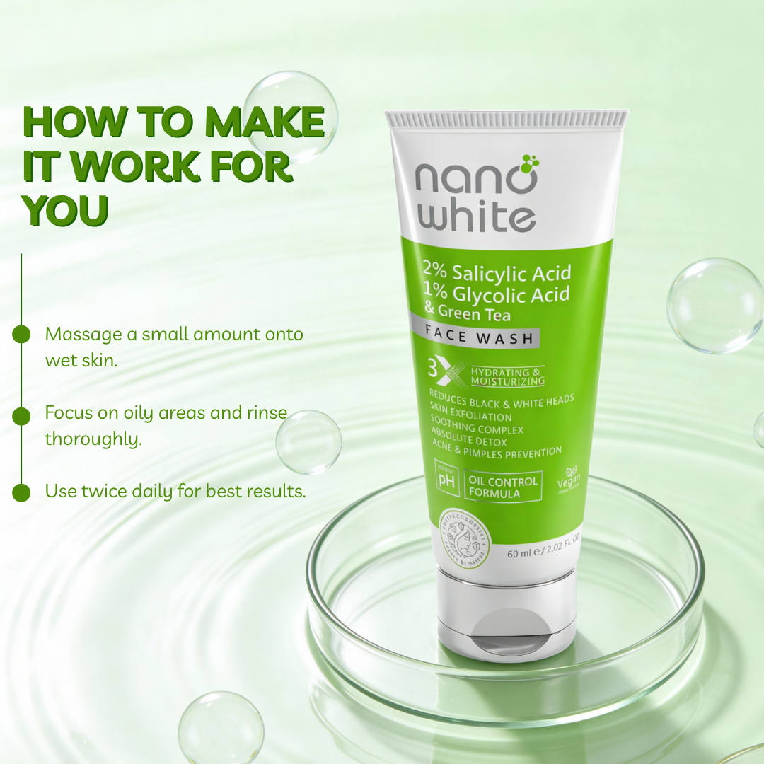 Nano White Face Wash | Oil Control Formula with Salicylic & Glycolic Acid