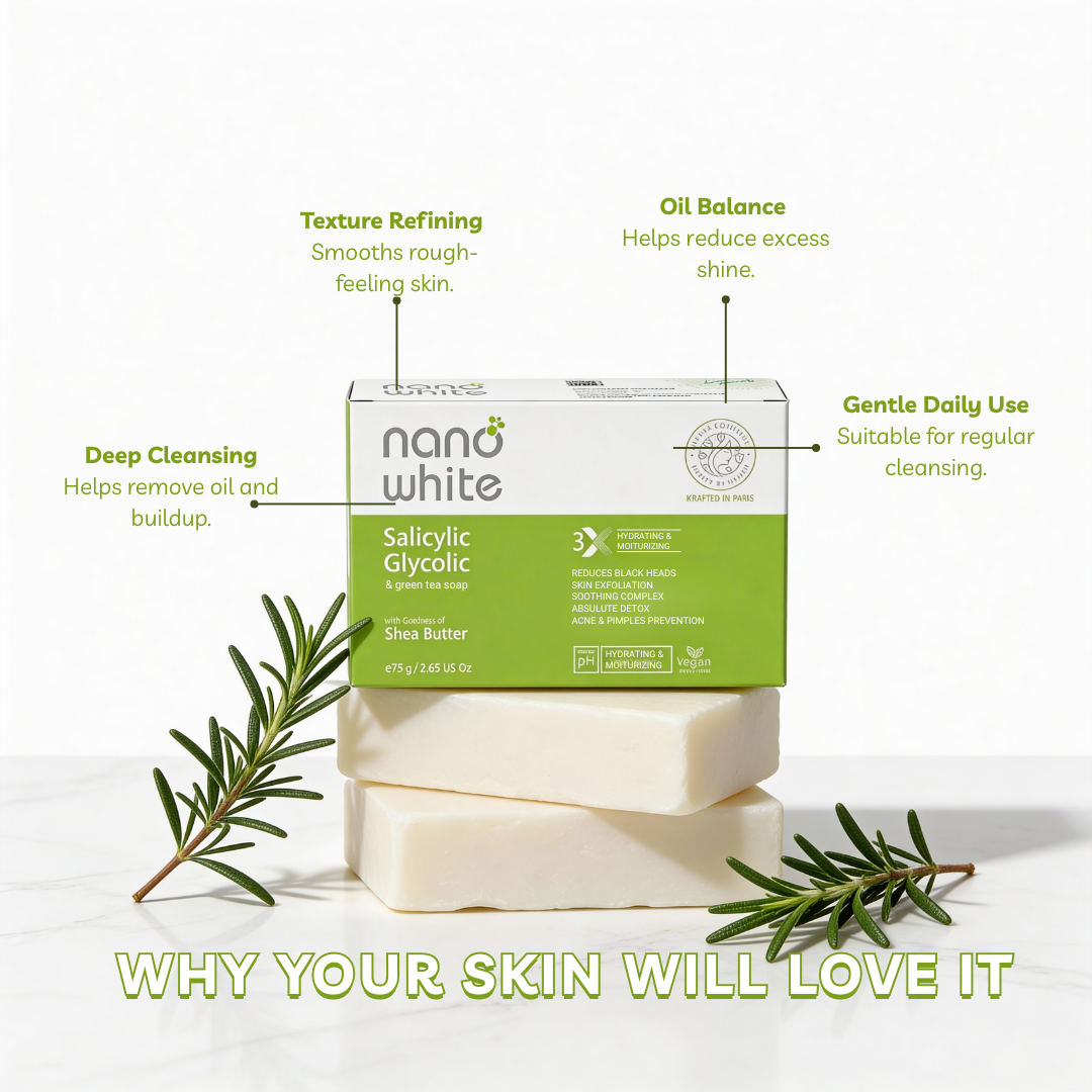 Nano White Soap Pack of 3 | Salicylic, Glycolic Acid & Green Tea