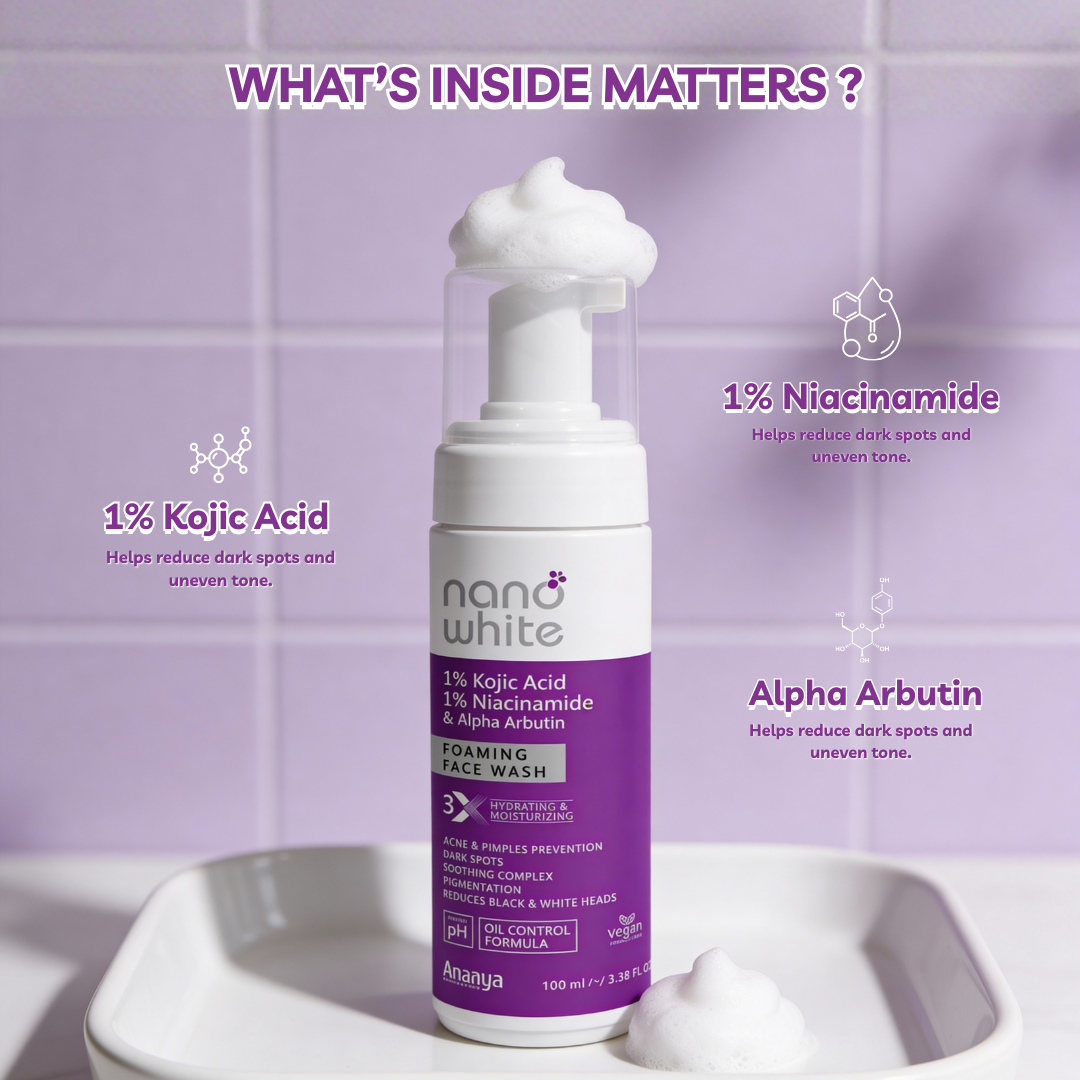 Nano White 1% Kojic Acid, 1 % Niacinamide & Alpha Arbutin |Acne Pimple|Dark Spot|Lightening Brightening Pigmentation Foaming Face wash 100 ml