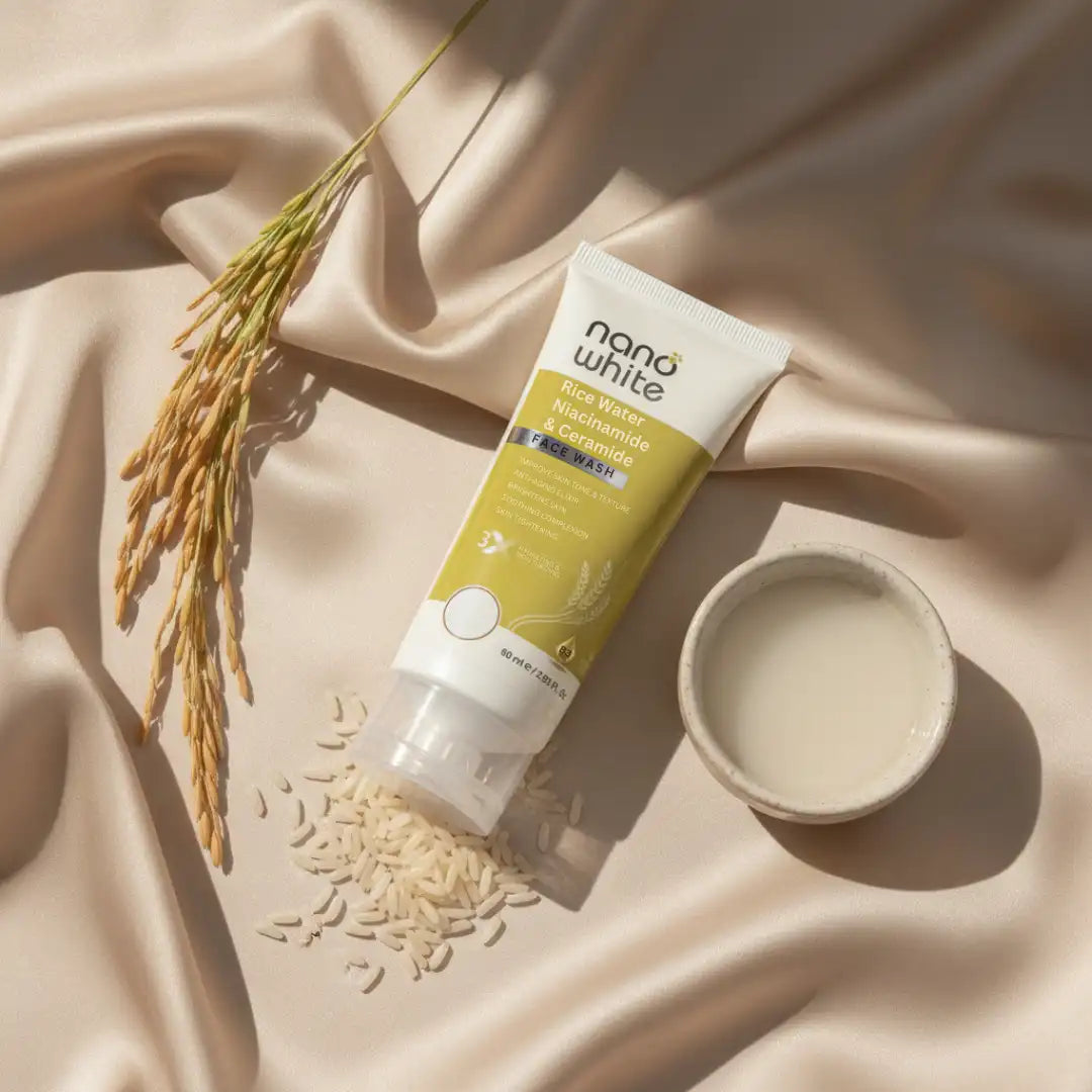 Nano White Rice Water, Niacinamide & Ceramide For Glass Skin | Tightening |Nourishing Glowing | Extra Hydrating |Anti Aging Face wash 60 ml (Pack of 2)