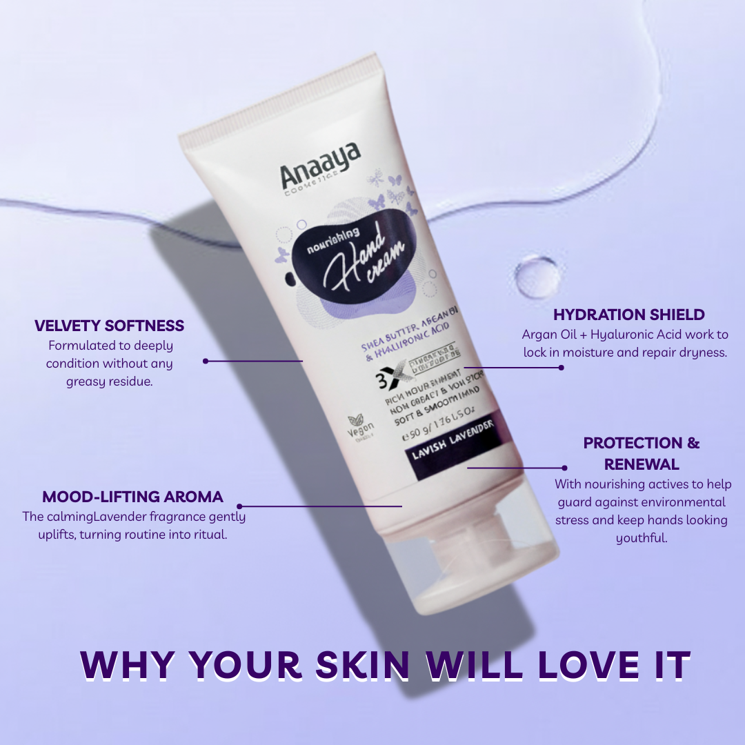 Nourishing Hand Cream |Lavish Lavender | with Shea Butter, argan Oil & Hyaluronic Acid 50 g