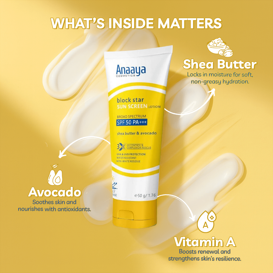 Demo Block star Sunscreen Shea Butter and Avocado SPF 50 PA+++ (50gm)