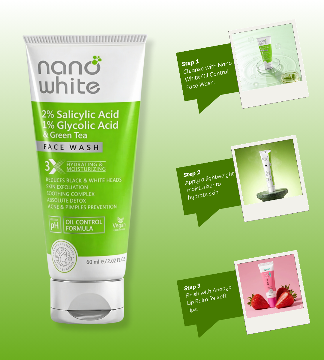 Nano White Face Wash | Oil Control Formula with Salicylic & Glycolic Acid