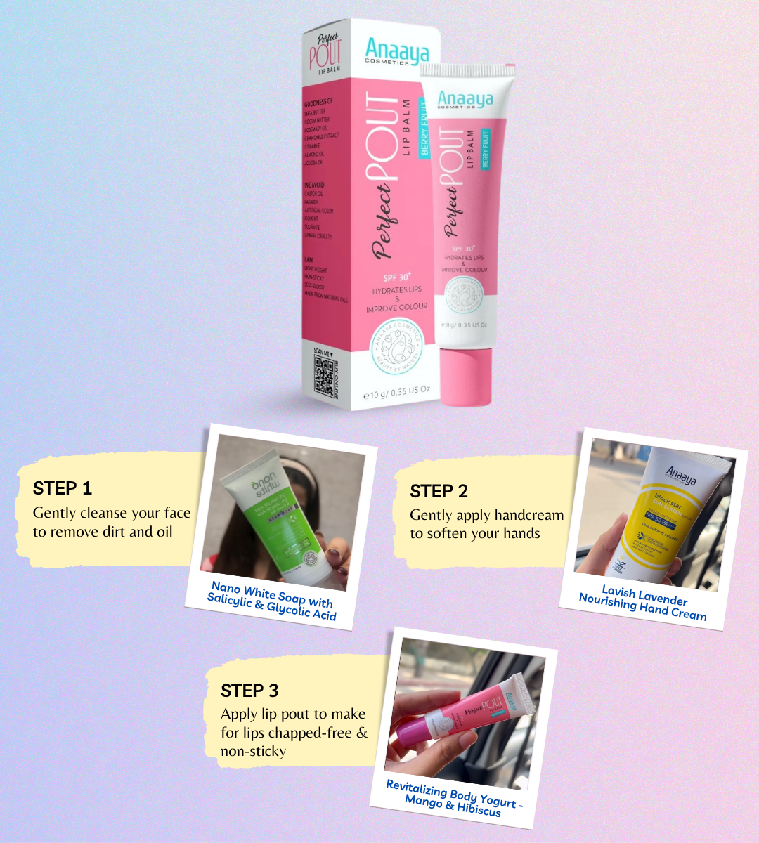 Anaaya Perfect Pout Lip Balm SPF 30 Enriched with Shea and Cocoa Butter Berry Fruit