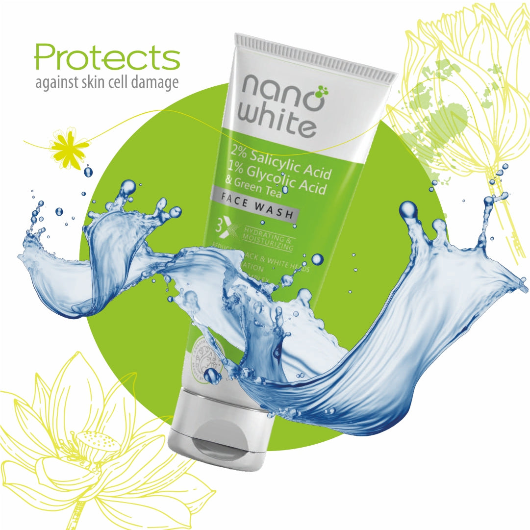 Nano White Exfoliating & Brightening Face Wash combo | 2% salicylic Acid + 1% Glycolic Acid and Vitamin C + Ceramide Facewash (1 + 1)