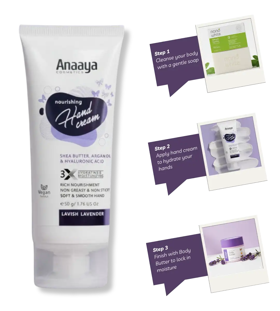 Nourishing Hand Cream |Lavish Lavender | with Shea Butter, argan Oil & Hyaluronic Acid 50 g