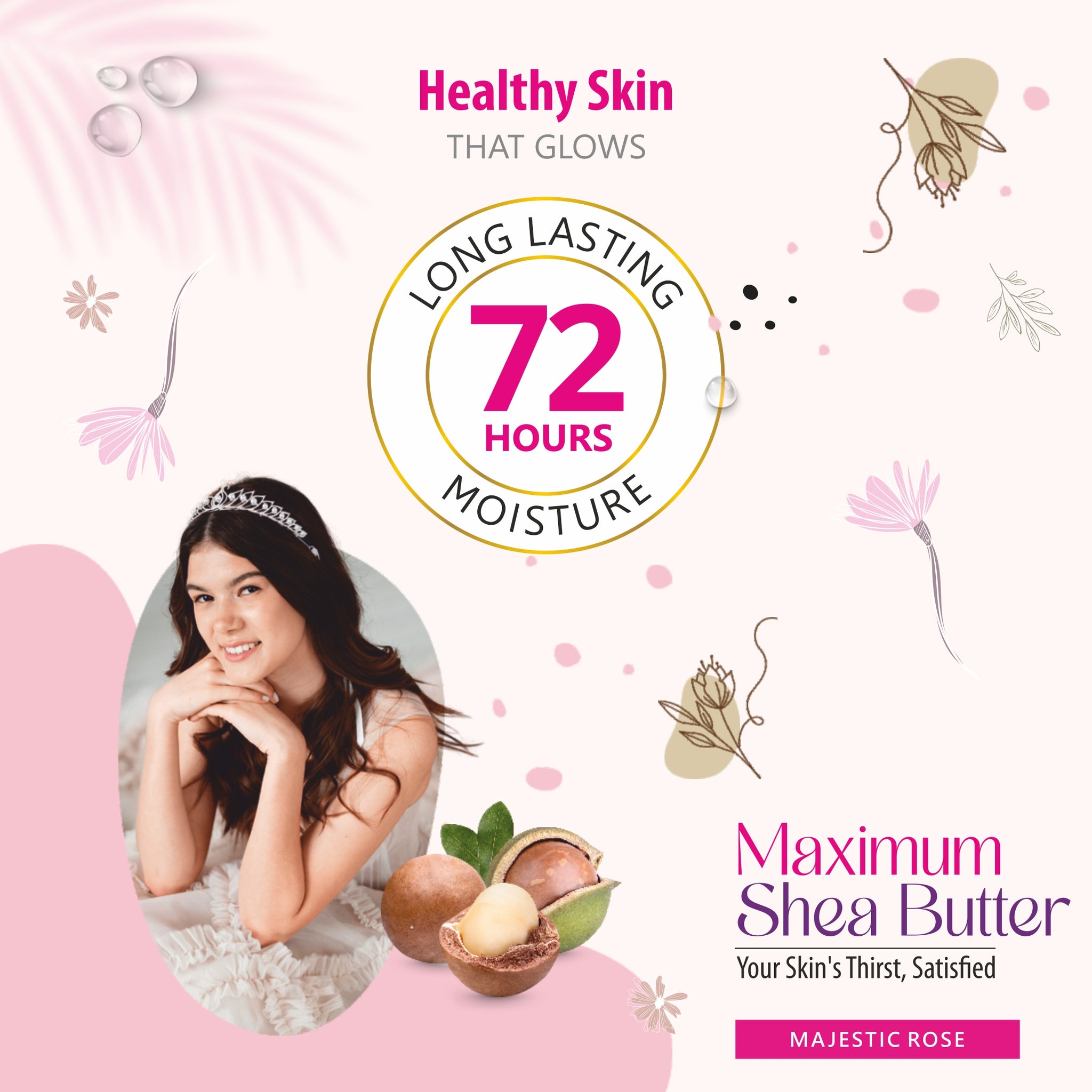 Moisturising Body Butter | Silky soft Majestic Rose | 72-Hour Hydration 100 g