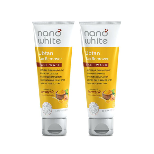 Nano White Ubtan Tan Remover |Turmeric Saffron Rice Water | Repair Sun Damage | Even Tone Complexion | Reduce Spot |Improve Texture Glow Face wash 60 ml (PACK OF 2)