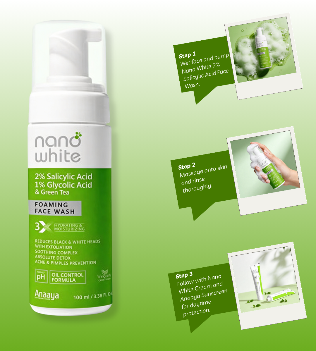 2% Salicylic + 1% Glycolic & Green Tea Foaming Face Wash 100 ml