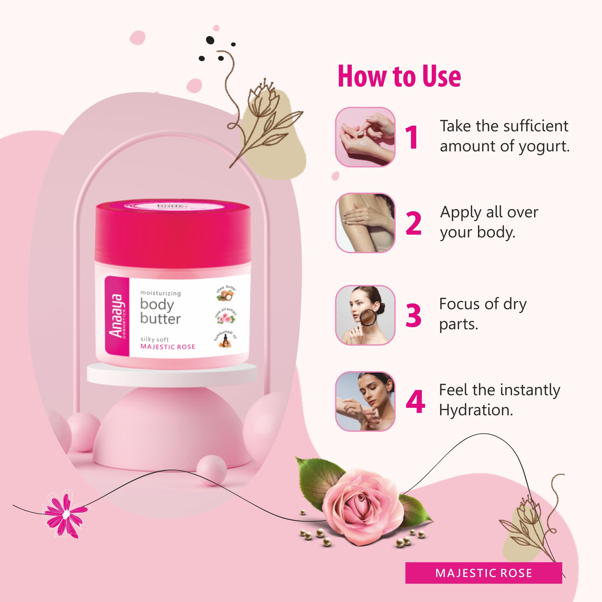 Moisturising Body Butter | Silky soft Majestic Rose | 72-Hour Hydration 100 g