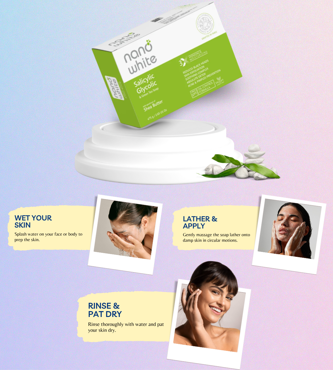 Nano White Soap Pack of 3 | Salicylic, Glycolic Acid & Green Tea