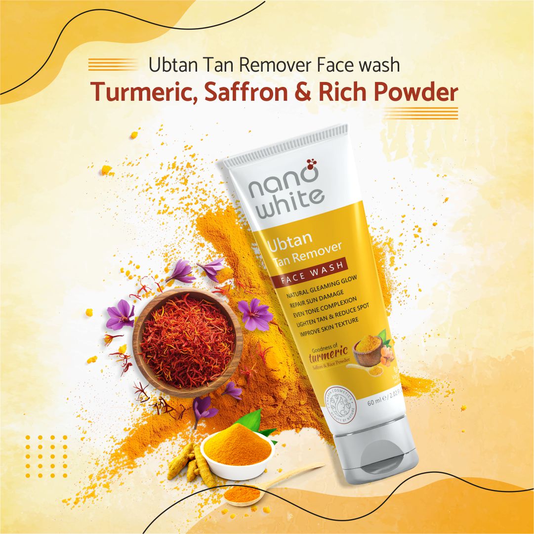 Nano White Ubtan Tan Remover |Turmeric Saffron Rice Water | Repair Sun Damage | Even Tone Complexion | Reduce Spot |Improve Texture Glow Face wash 60 ml (PACK OF 2)