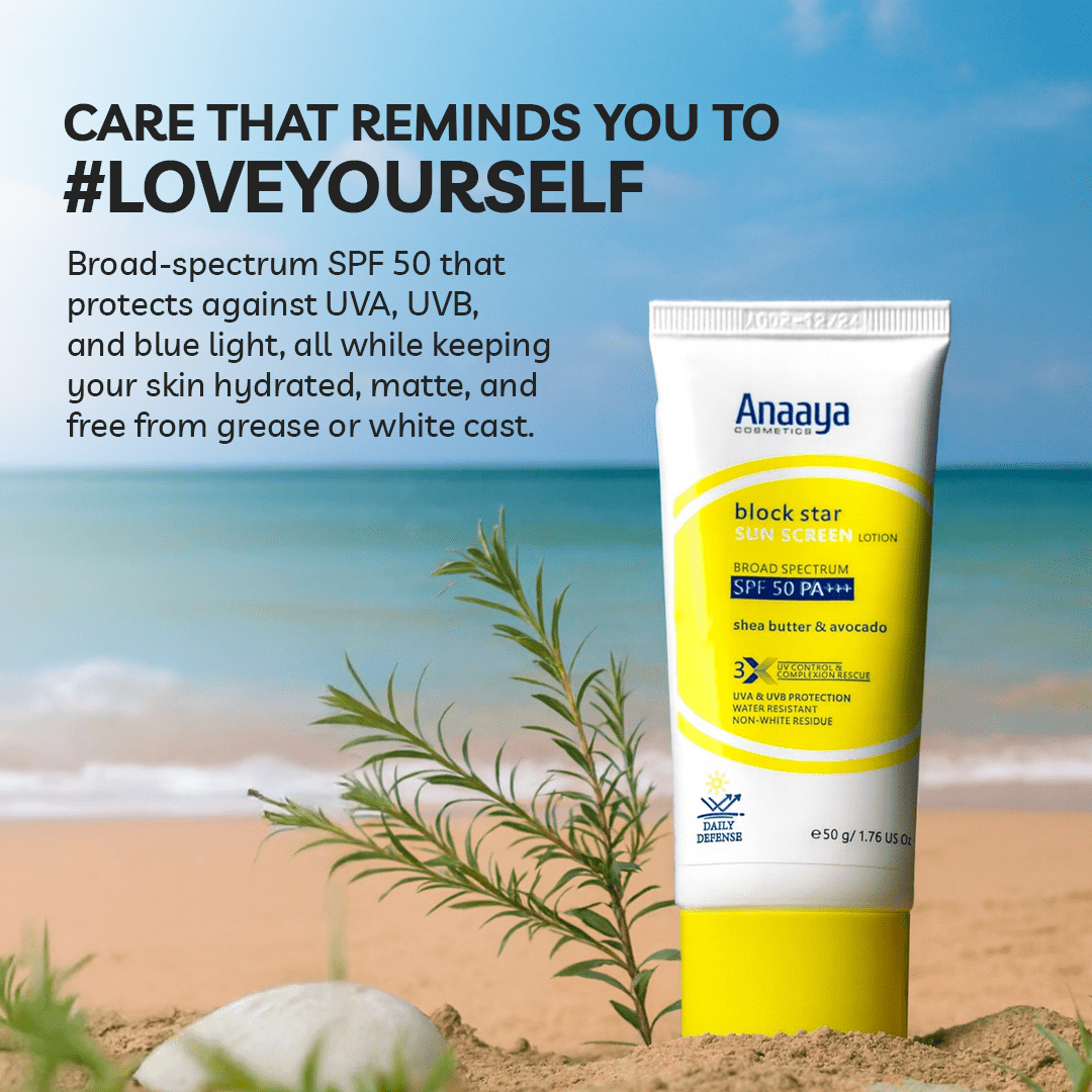 Block Star Sun Screen Lotion | Broad Spectrum SPF 50 PA+++ | with Shea Butter & Avocado  50 g