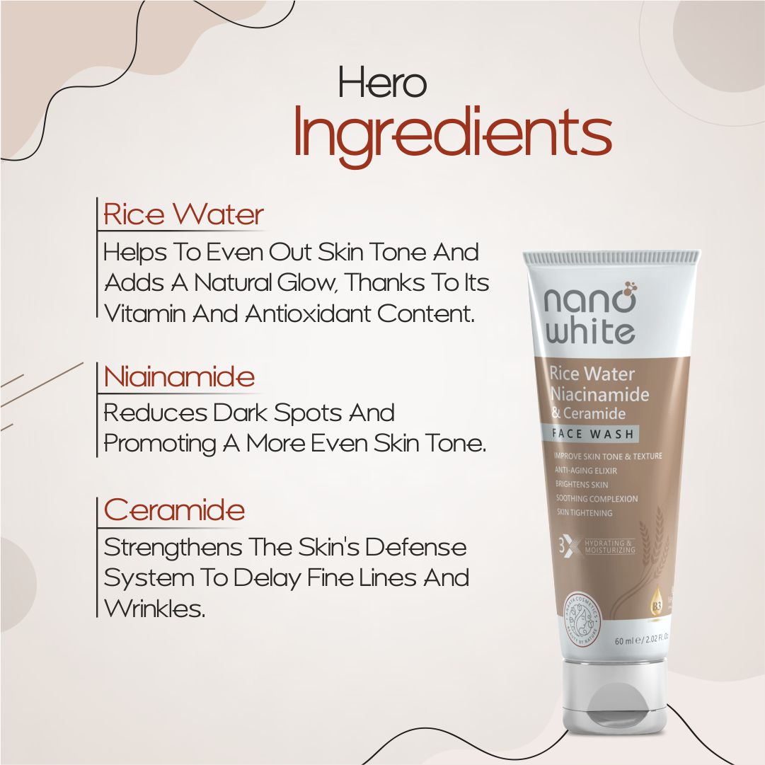Nano White Creamy Face Wash Combo | 1% kojic Acid + 1% Niacinamide and Rice water + Ceramide Facewash (1 + 1) | Brightens & Repairs Skin