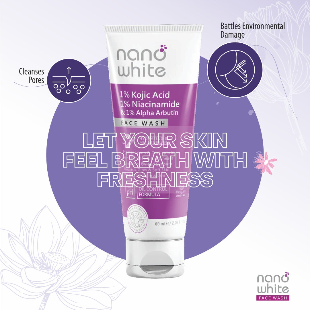 Nano White Multi-Action Face Wash Combo | 1% Kojic Acid + 1% Niacinamide and Vitamin C + Ceramide Facewash (1 + 1) | For Bright & Clear Skin
