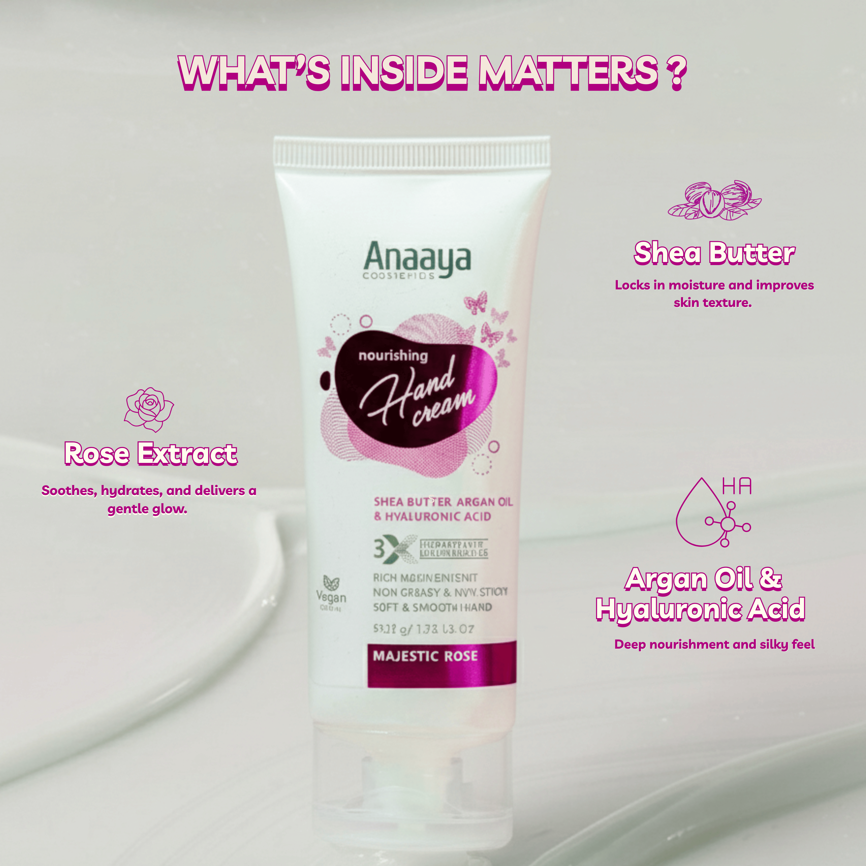 Nourishing Hand Cream | Majestic Rose | with Shea Butter, argan Oil & Hyaluronic Acid 50 g
