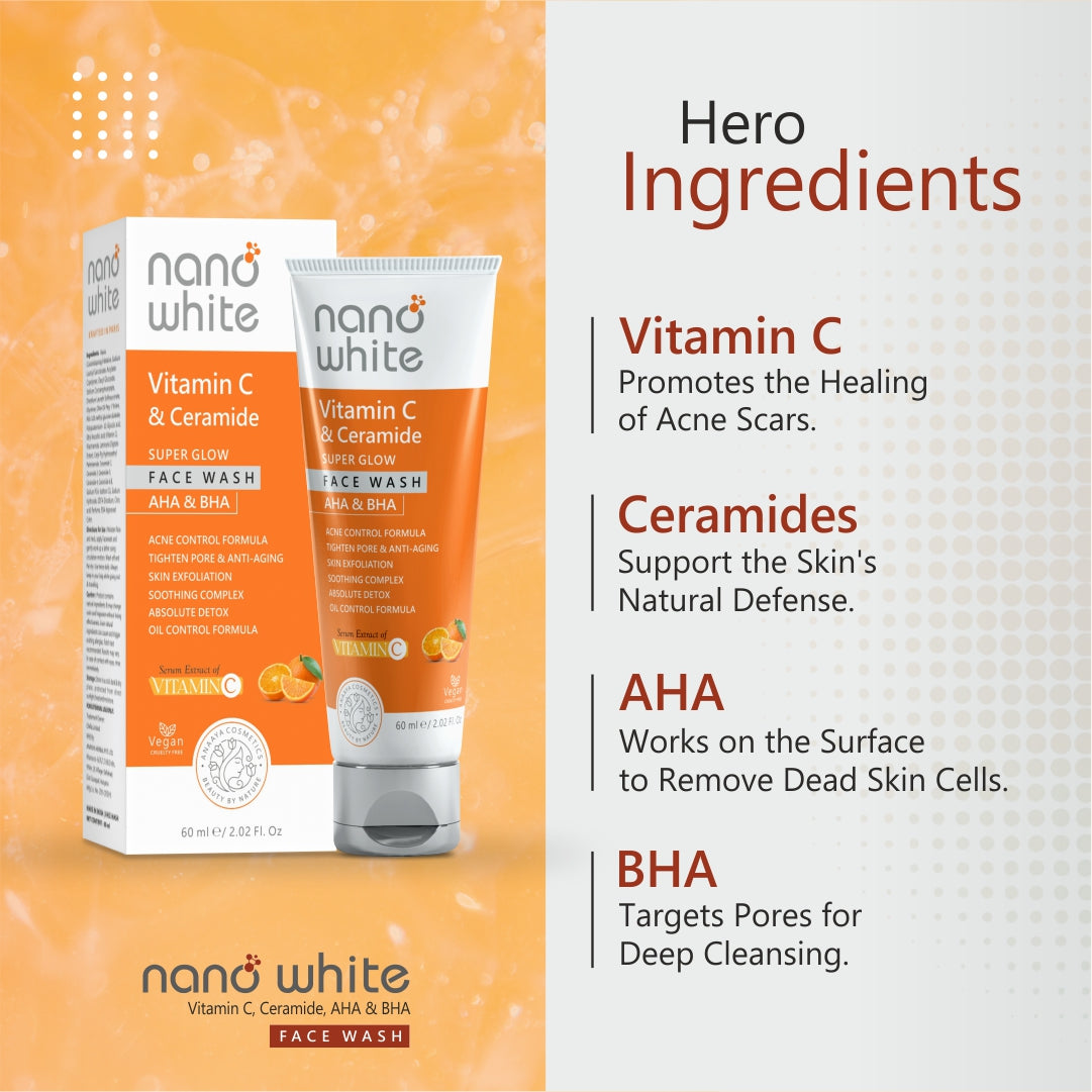 Nano White Multi-Action Face Wash Combo | 1% Kojic Acid + 1% Niacinamide and Vitamin C + Ceramide Facewash (1 + 1) | For Bright & Clear Skin