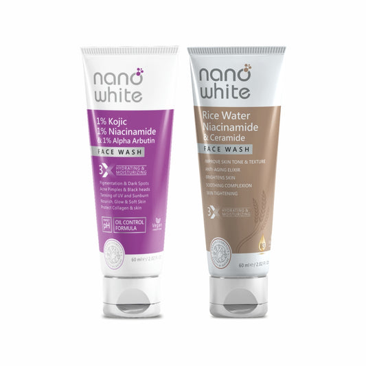 Nano White Creamy Face Wash Combo | 1% kojic Acid + 1% Niacinamide and Rice water + Ceramide Facewash (1 + 1) | Brightens & Repairs Skin