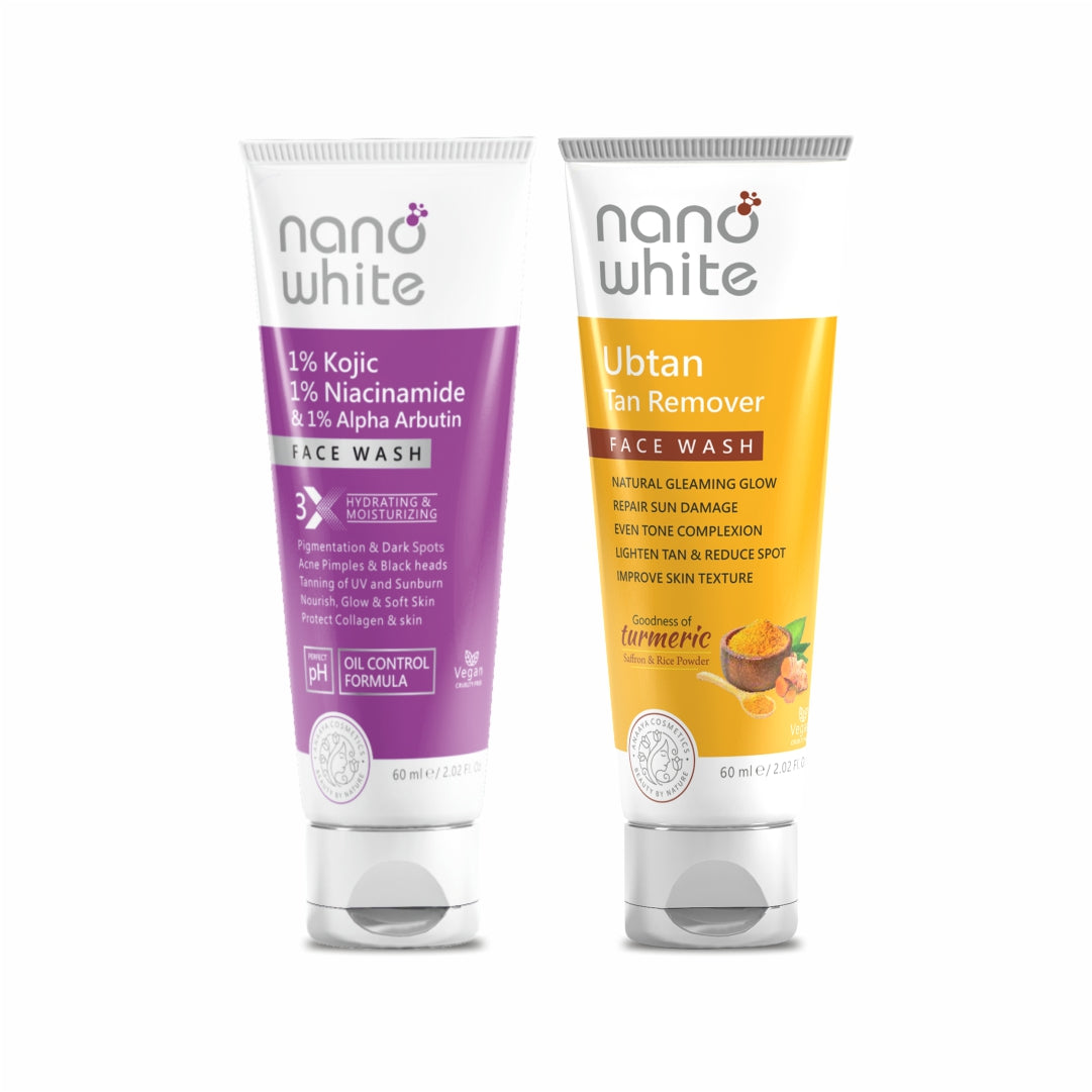 Nano White Brightening Face Wash Combo | 1% kojic Acid + 1% Niacinamide and Utan Tan Remover Facewash (1 + 1) | Brightens & Repairs Skin
