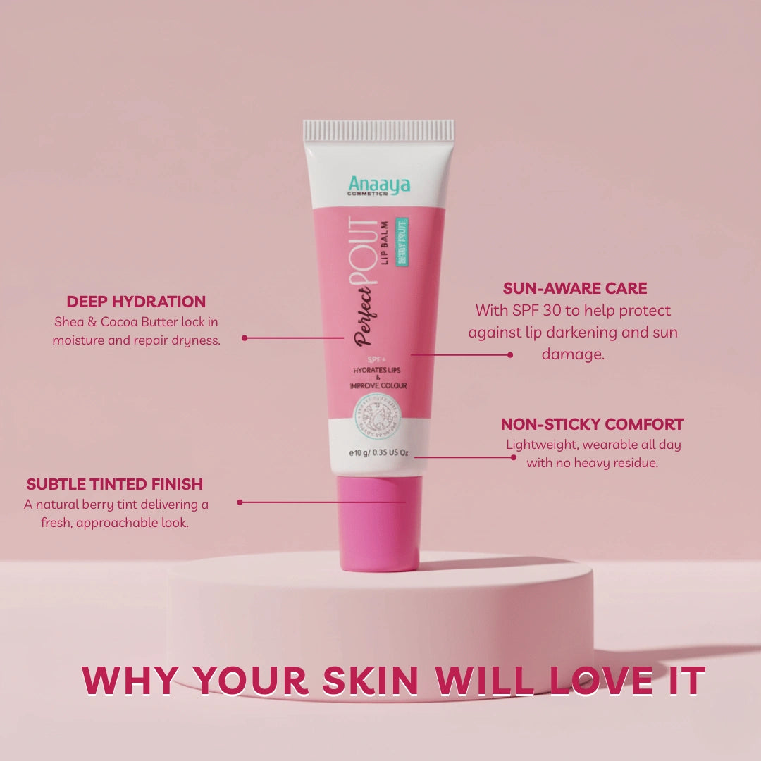 Anaaya Perfect Pout Lip Balm SPF 30 Enriched with Shea and Cocoa Butter Berry Fruit